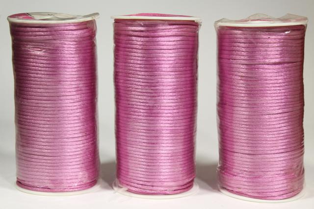 80s 90s vintage new old stock spools of rose pink satin rattail cord