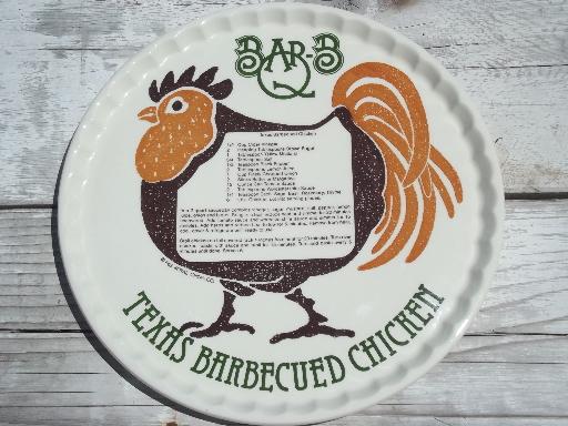80s retro Texas Barbecue chicken platter, Royal china  Bar-B-Q recipe plate