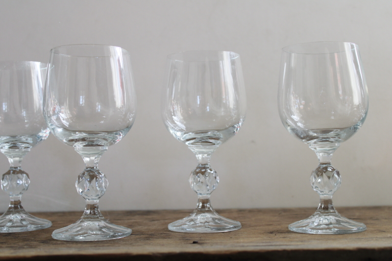 80s vintage Claudia stemware, set of 6 crystal wine glasses hand blown glass Poland