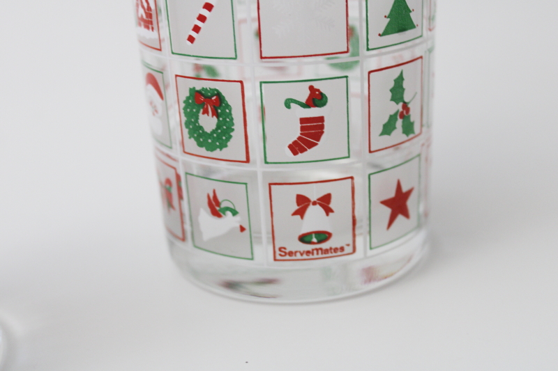 80s vintage Culver double old fashioned glasses, Christmas Potpourri pattern