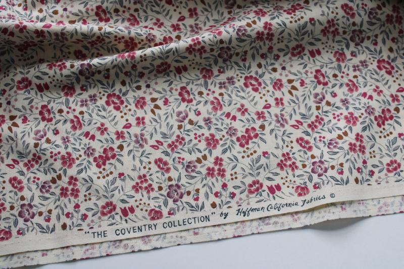 80s vintage Hoffman California fabric, floral print cotton rose pink & dusty plum