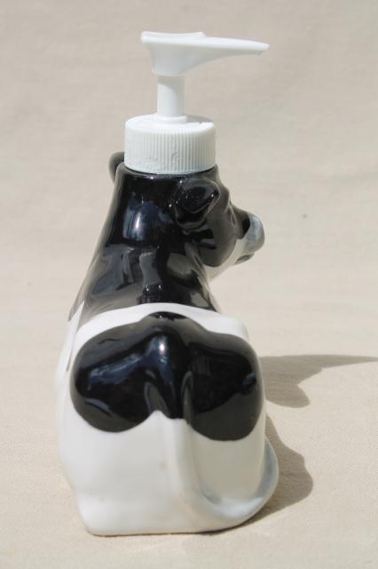 80s vintage Otagiri holstein cow liquid hand pump soap dispenser for country kitchen sink
