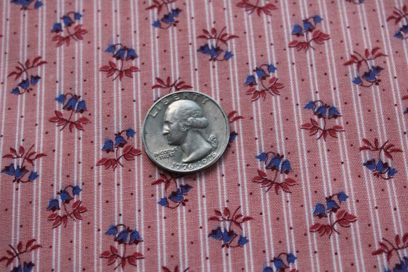 80s vintage VIP Cranston print cotton fabric tiny bluebells flowers dusty pink stripe