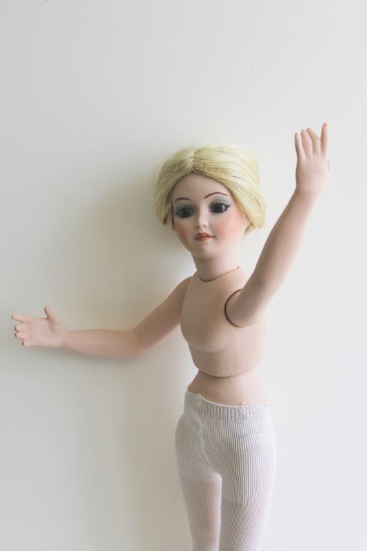 80s vintage bisque china ballerina doll, en pointe dancer poseable arms & legs