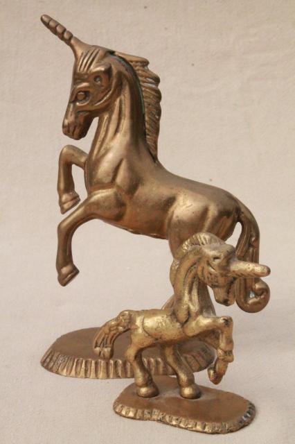 80s vintage brass animals, large & small unicorn figurines