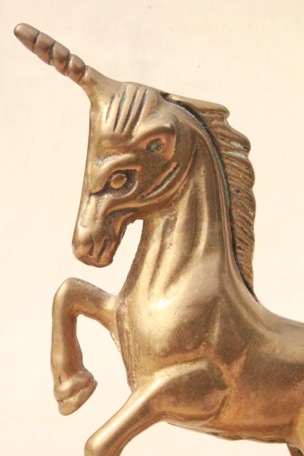 80s vintage brass animals, large & small unicorn figurines, fantasy unicorn mother & baby