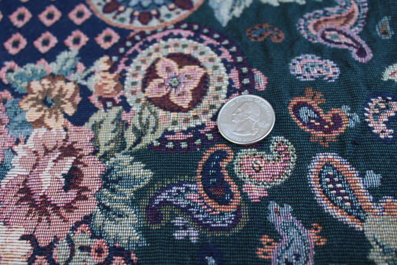 80s vintage cottage floral tapestry fabric, decorator upholstery material cotton blend