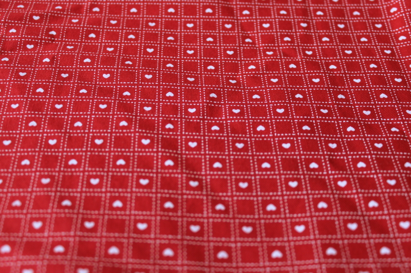 80s vintage cotton fabric red  white checks w/ hearts Valentines day