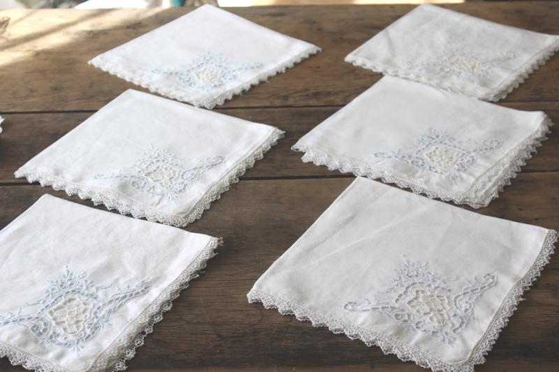 80s vintage cutwork embroidery table linens, cotton place mats & napkins set of 6