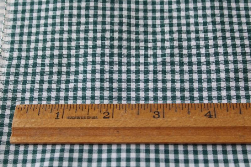 80s vintage fabric, cotton / poly gingham pine green & white mini checks