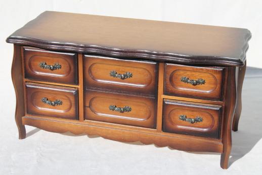 80s vintage jewelry box chest of drawers, velvet lined dresser box for jewelry storage