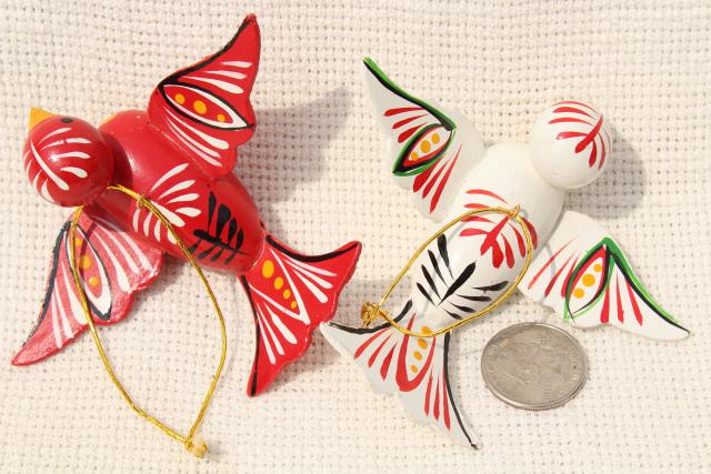 80s vintage tiny wood Christmas ornaments, tree decorations from Taiwan, China, Sweden