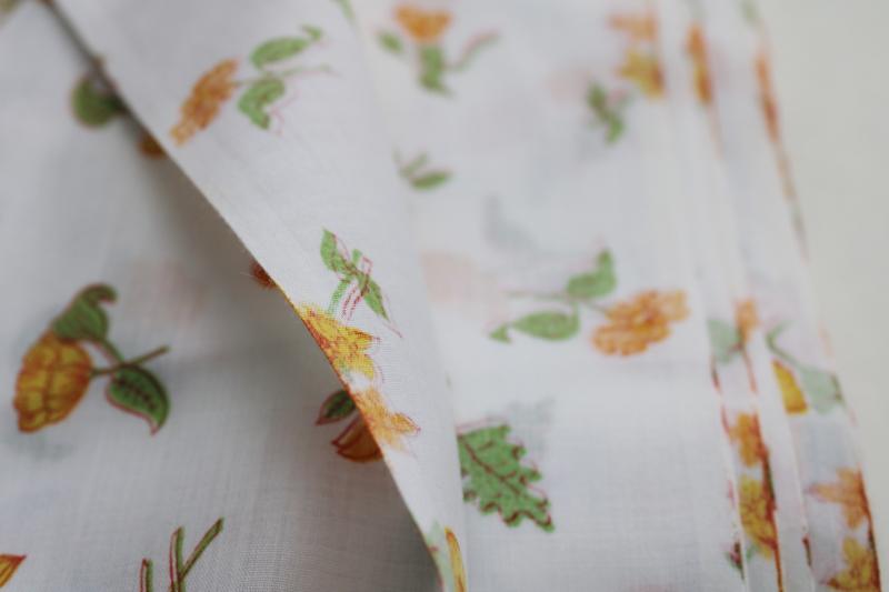 9+ yards of vintage fabric, 70s hippie girly print gold flowers on white cotton