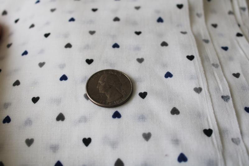 90s retro mini hearts poly cotton fabric, grey navy neutral colors Valentine print