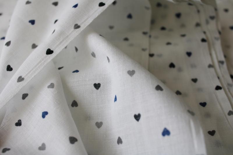 90s retro mini hearts poly cotton fabric, grey navy neutral colors Valentine print