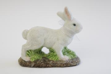 90s vintage Easter bunny figurine, sugared glass beaded white rabbit Midwest of Cannon Falls