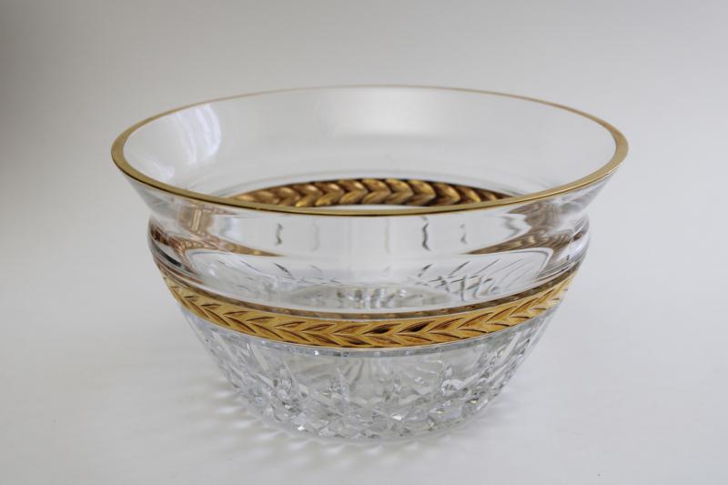 90s vintage Lenox heavy crystal glass bowl, Majestic gold laurel band
