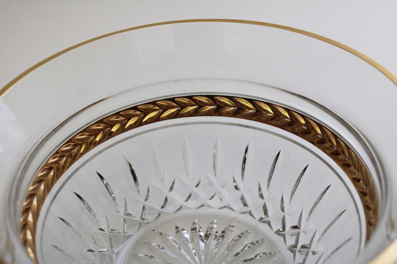 90s vintage Lenox heavy crystal glass bowl, Majestic gold laurel band