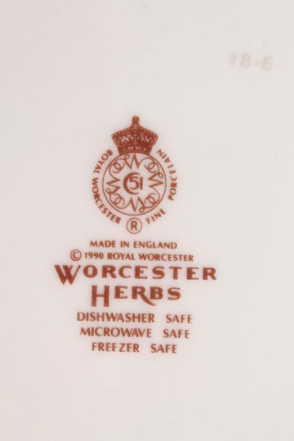90s vintage Royal Worcester Herbs botanical pattern china dinnerware set for 8