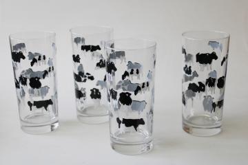 90s vintage Woody Jackson holstein cows print drinking glasses, highballs tumblers