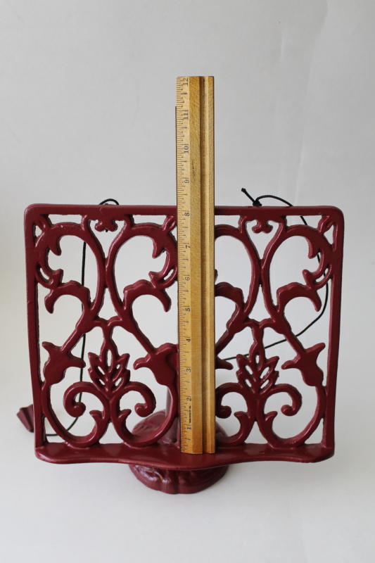 90s vintage barn red enamel cast iron book stand reading easel for music or cookbook