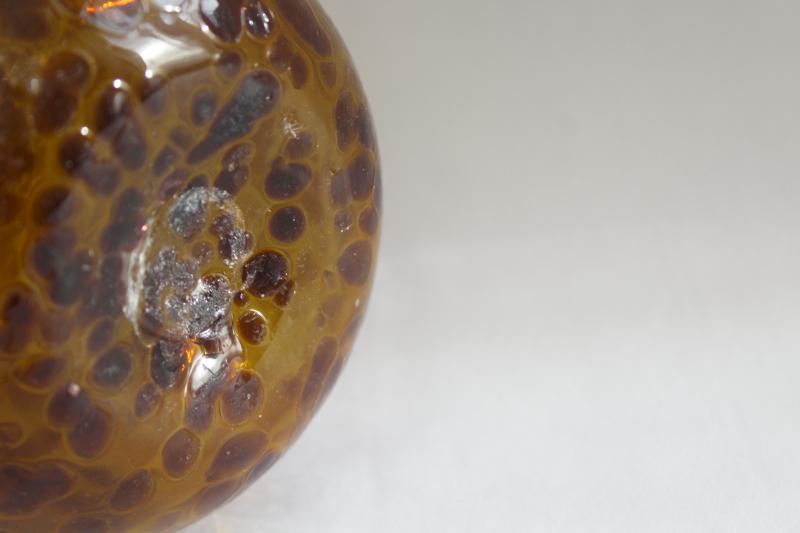 90s vintage glass vase, tortoise shell or leopard print pattern in amber / brown