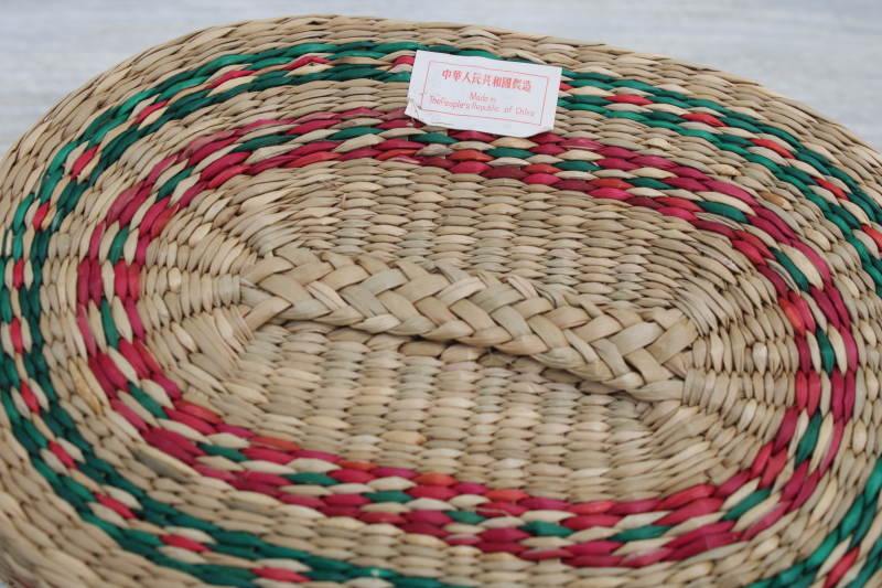90s vintage hand woven baskets set, mini nesting storage boxes w/ lids