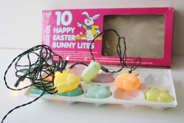 90s vintage mini lights w/ pastel plastic bunnies, Easter tree or window decoration