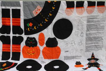 90s vintage print cotton panel Halloween witch cloth doll to cut and sew, black cat w/ pumpkin