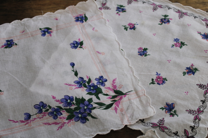 90s vintage printed cotton hankies made in China, flower prints fabric for crafts