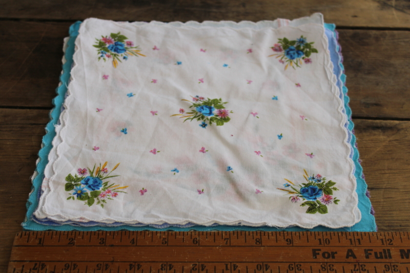 90s vintage printed cotton hankies made in China, flower prints fabric for crafts