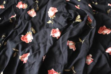 90s vintage rayon fabric, black w/ large roses gothic romantic boho style