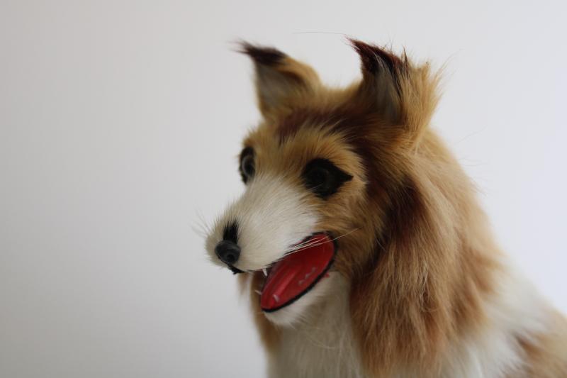 90s vintage real fur large collie dog, statue or figurine (not a toy) made in China