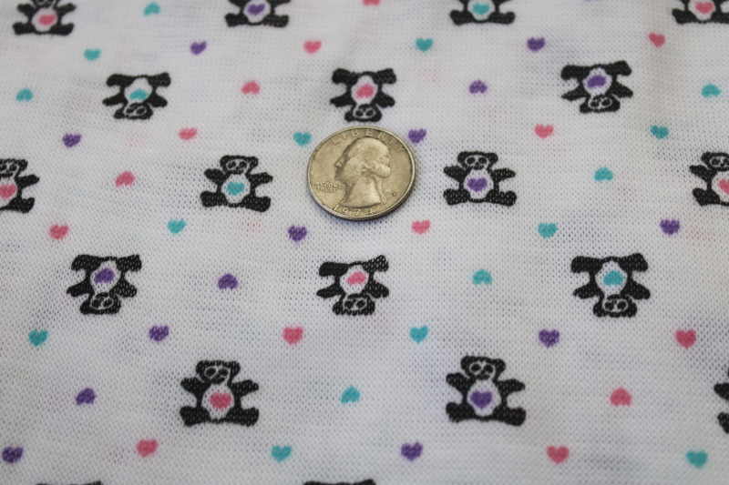 90s vintage sweater knit fabric, light baby soft poly cotton w/ panda teddy bears print