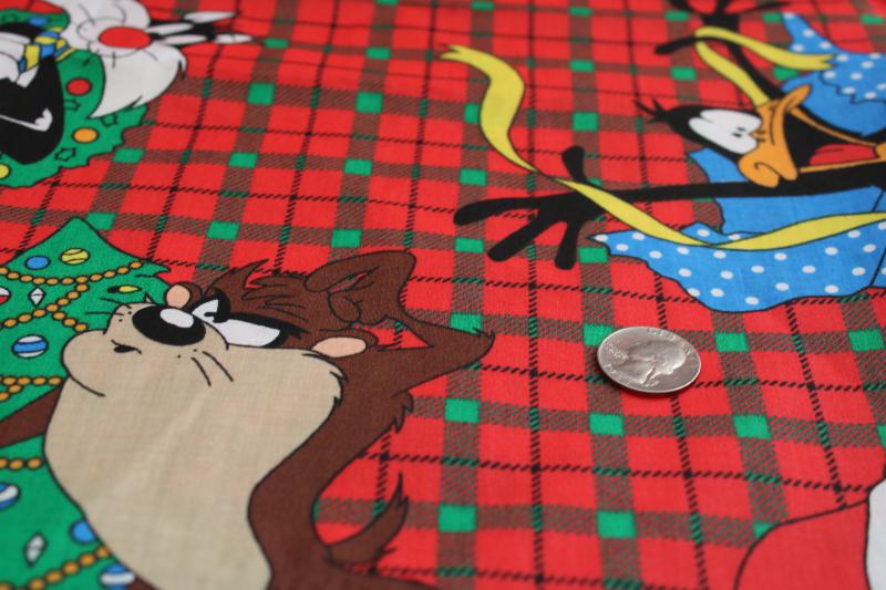 990s vintage fabric, Christmas print Looney Tunes cartoon characters