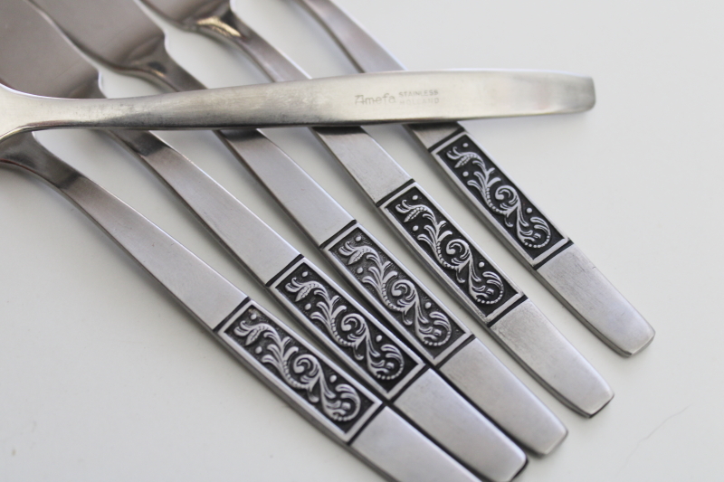 Amefa Royal Damask stainless flatware mod vintage, butter knife set six knives