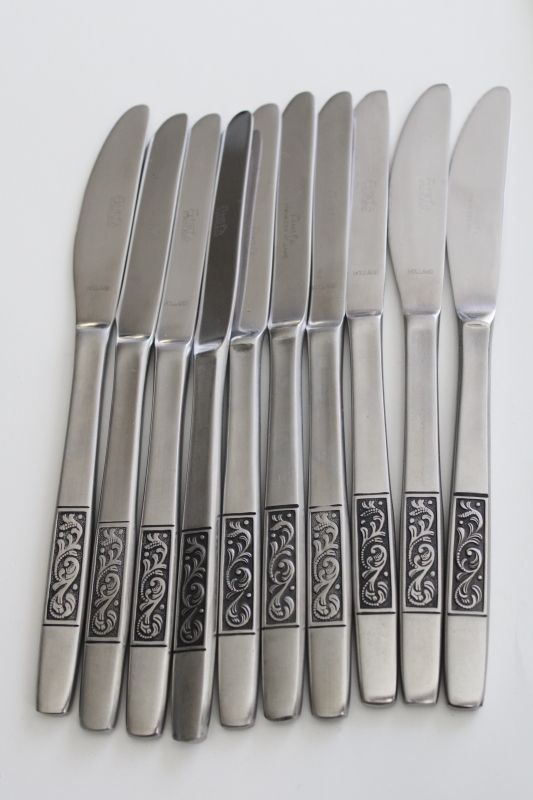 Amefa Royal Damask stainless flatware mod vintage, ten dinner forks  knives