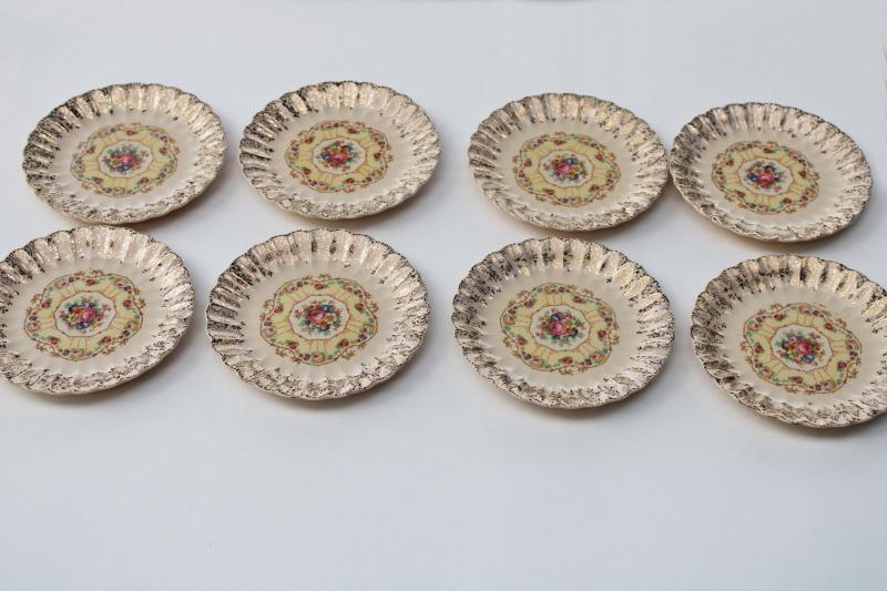 American Limoges vintage china bread or dessert plates ornate gold filigree & flowers