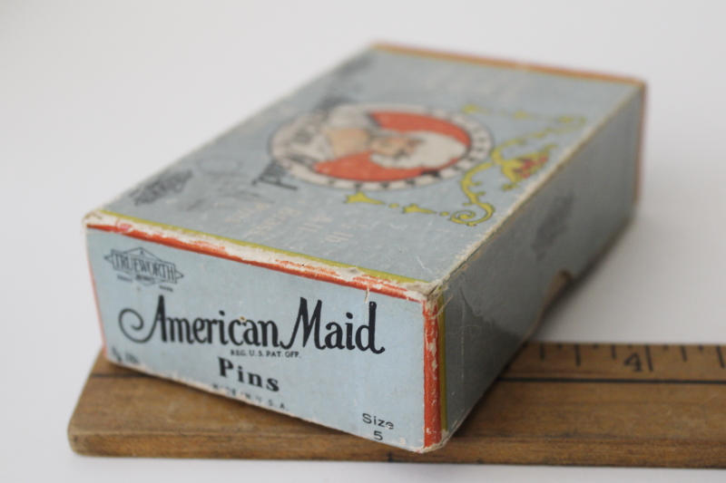 American Maid antique box from sewing pins, vintage advertising collectible