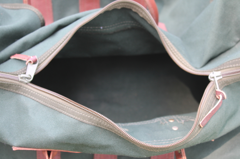 American Outdoorsman Gokey type vintage cotton canvas  leather travel bag large duffle soft sided luggage