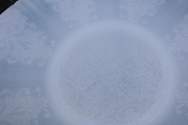 American Sweetheart depression glass cake plate, Monax white opalescent glass