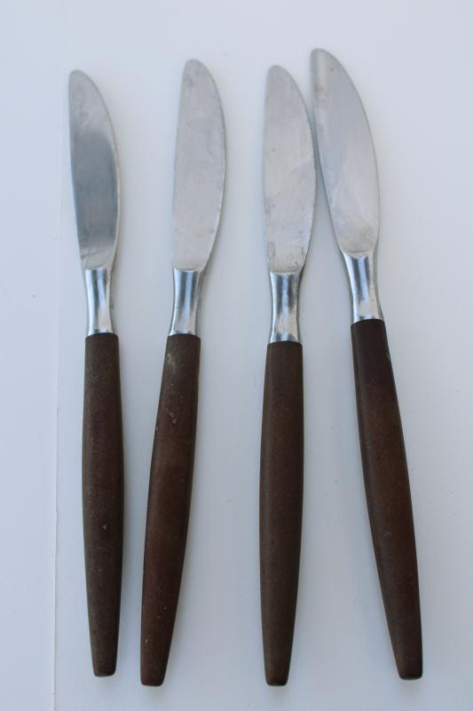 American Tempo vintage stainless flatware w/ rosewood melamine handles Canoe muffin style