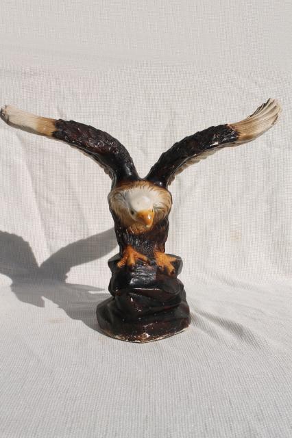 American bald eagle vintage chalkware statue, painted plaster figure made in Mexico