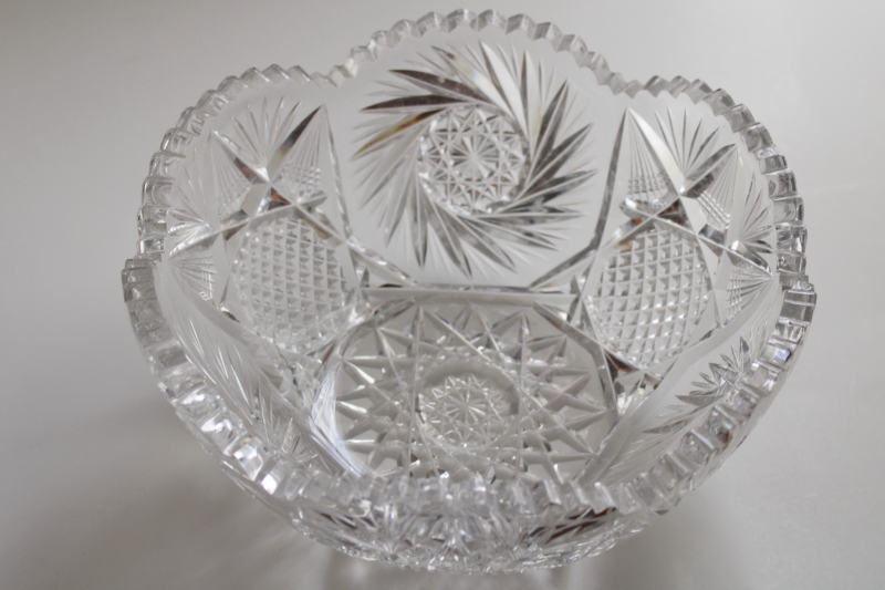 American brilliant antique cut glass bowl, pinwheel pattern heavy crystal large bowl