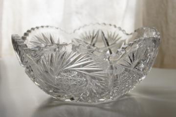 American brilliant antique cut glass bowl, pinwheel pattern heavy crystal large bowl