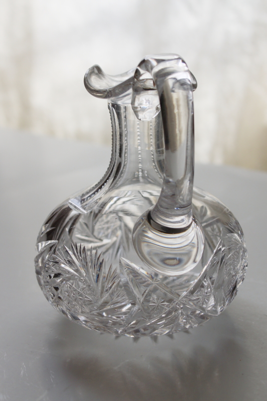 American brilliant cut glass cruet pitcher, antique vintage crystal