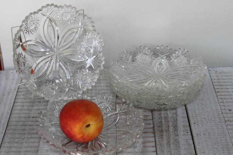 American Brilliant Cut Glass Low Bowl with Hobstars and Stars