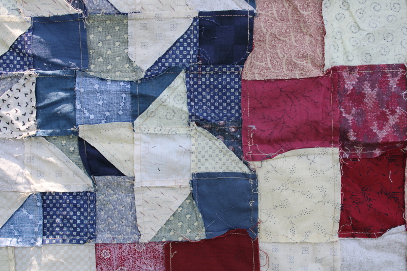 American flag primitive style cotton patchwork quilt top, 1990s vintage country rustic decor