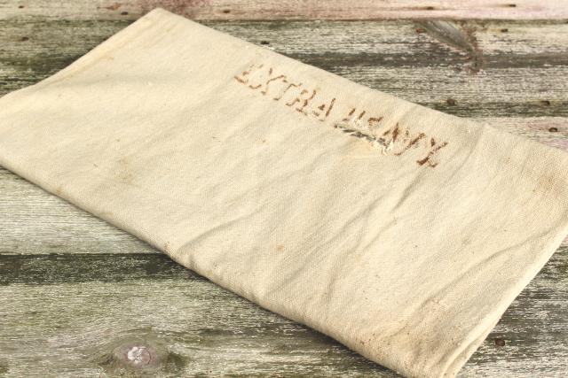 American graphics feed bag, vintage heavy cotton grain sack, primitive grubby antique fabric