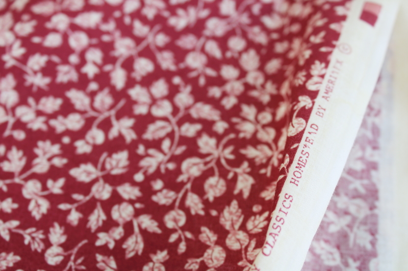 Ameritex Country Classics vintage quilting weight cotton fabric, leaves  berries cranberry red